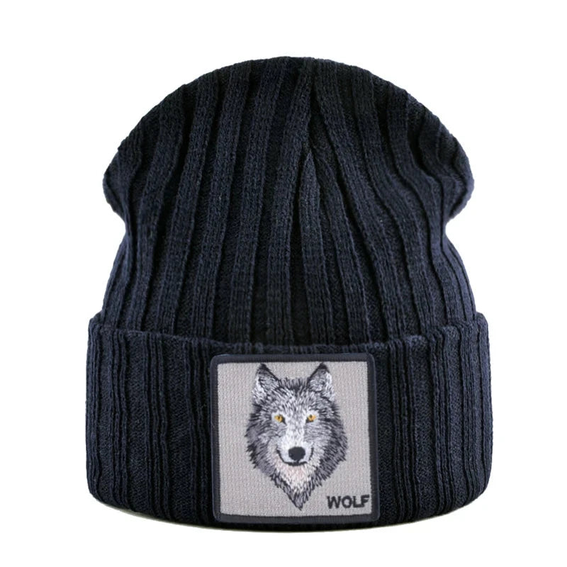 Knitted Wolf Pattern hat