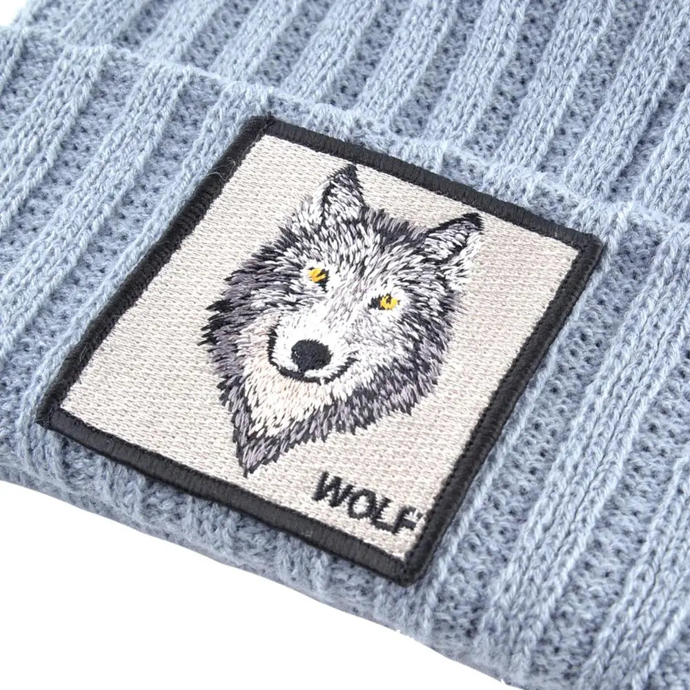 Knitted Wolf Pattern hat