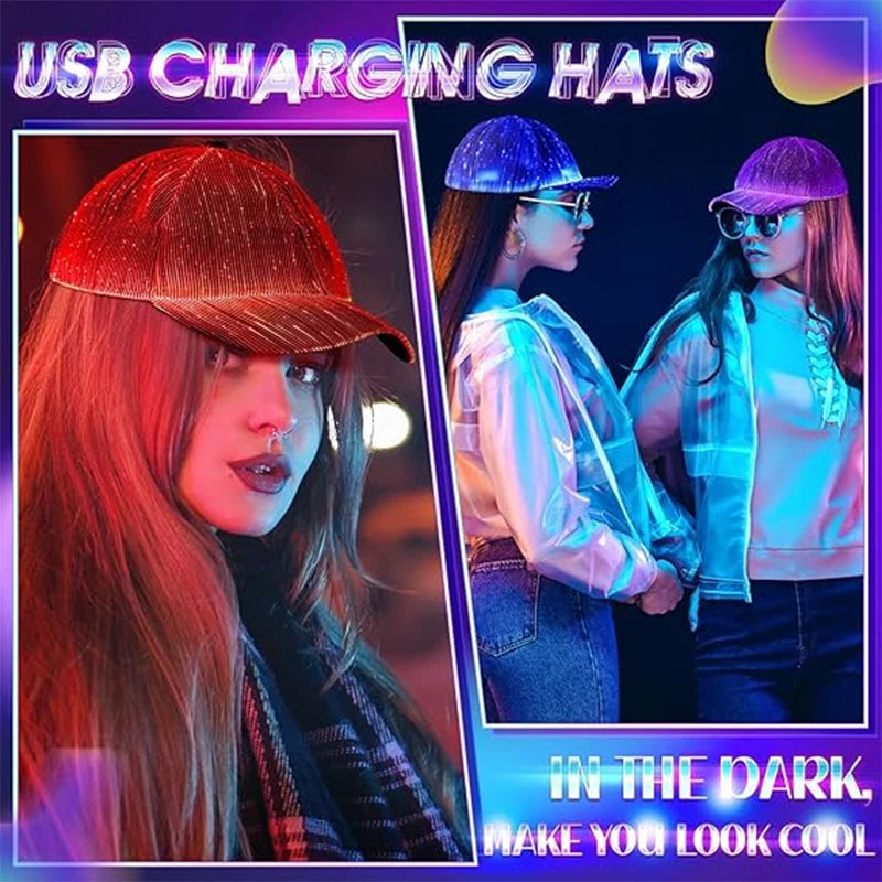 LED Seven Color Cap Fashion Cap For Men Women Concert Masquerade NightClub Fluorescent Party Colorful Christmas Hat Baseball Cap