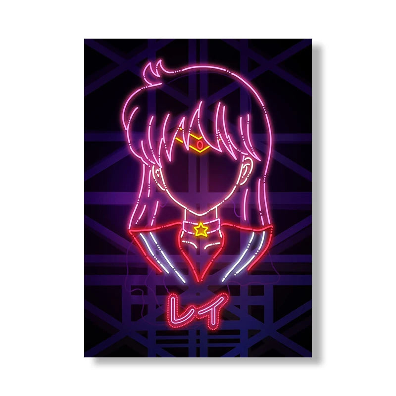 Anime Girl Neon Art Canvas