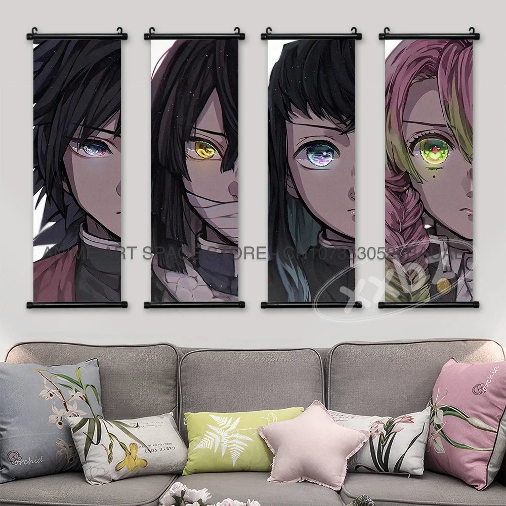 Demon Slayer Hanging Painting Wall Artwork Canvas Scrolls Picture Kawaii Anime Poster Kochou Shinobu Home Decor Children's Room