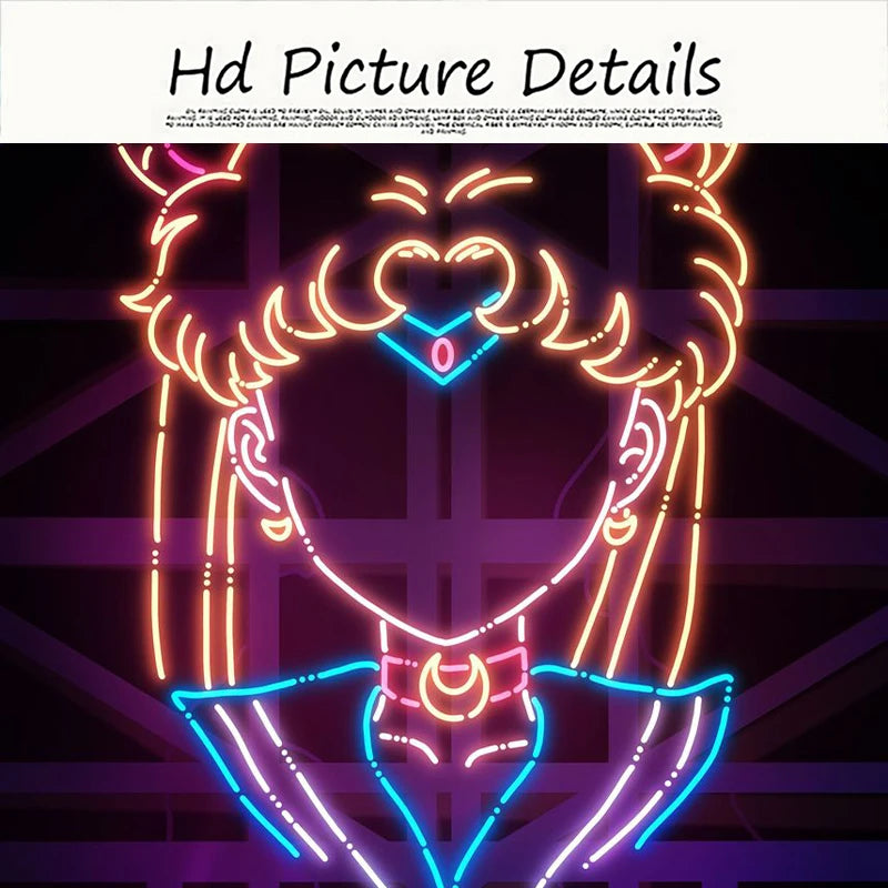 Anime Girl Neon Art Canvas