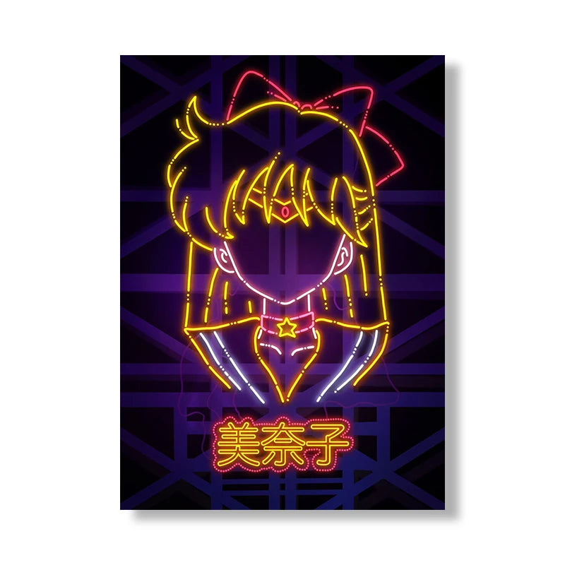 Anime Girl Neon Art Canvas