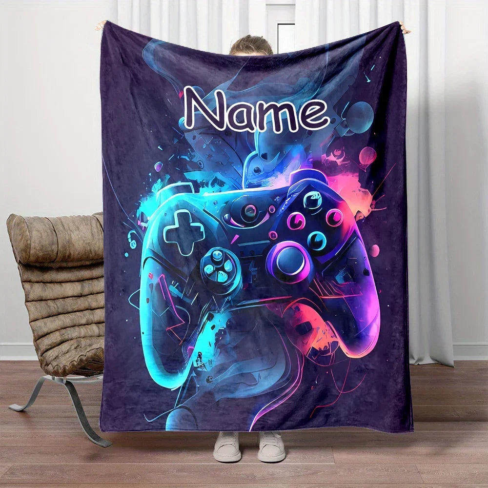 Customized Name Personalized Blanket Gamer Game Controller Pattern Warm Soft Blankets Home Travel and Comfortable Blanket