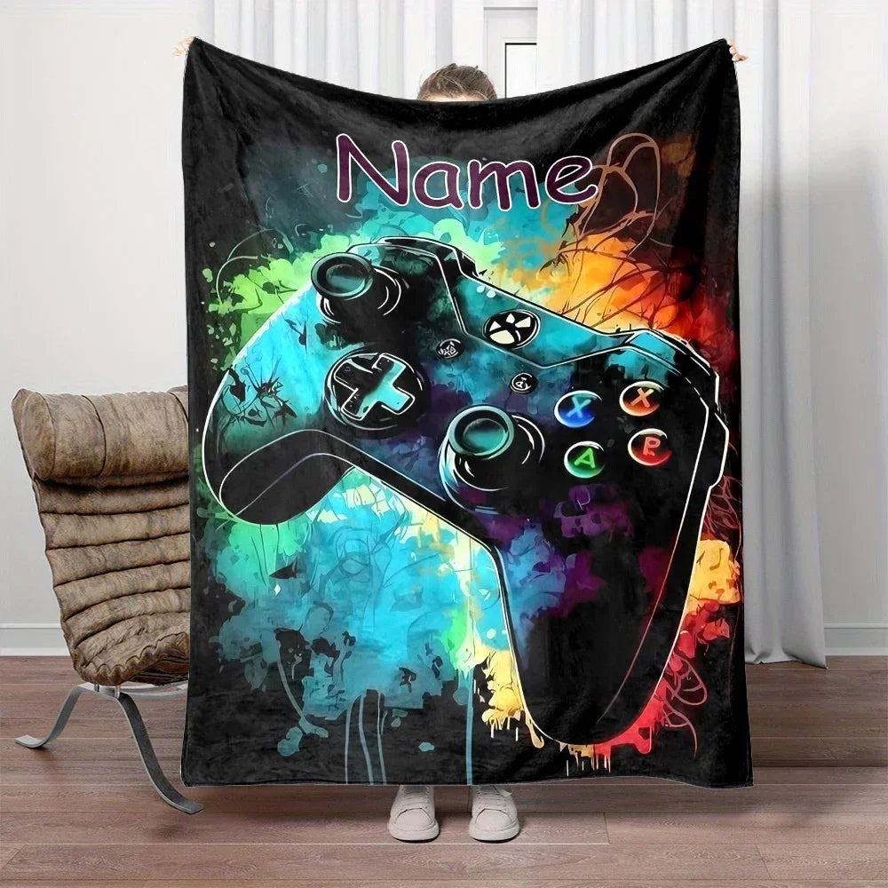 Customized Name Personalized Blanket Gamer Game Controller Pattern Warm Soft Blankets Home Travel and Comfortable Blanket