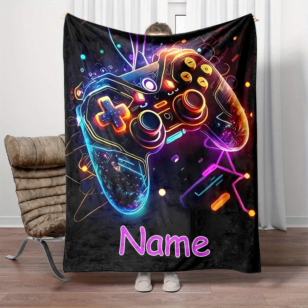 Customized Name Personalized Blanket Gamer Game Controller Pattern Warm Soft Blankets Home Travel and Comfortable Blanket