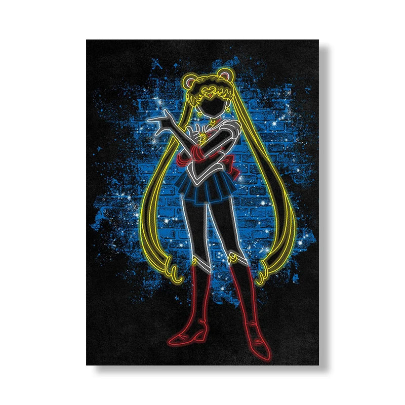 Anime Girl Neon Art Canvas