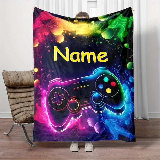 Customized Name Personalized Blanket Gamer Game Controller Pattern Warm Soft Blankets Home Travel and Comfortable Blanket